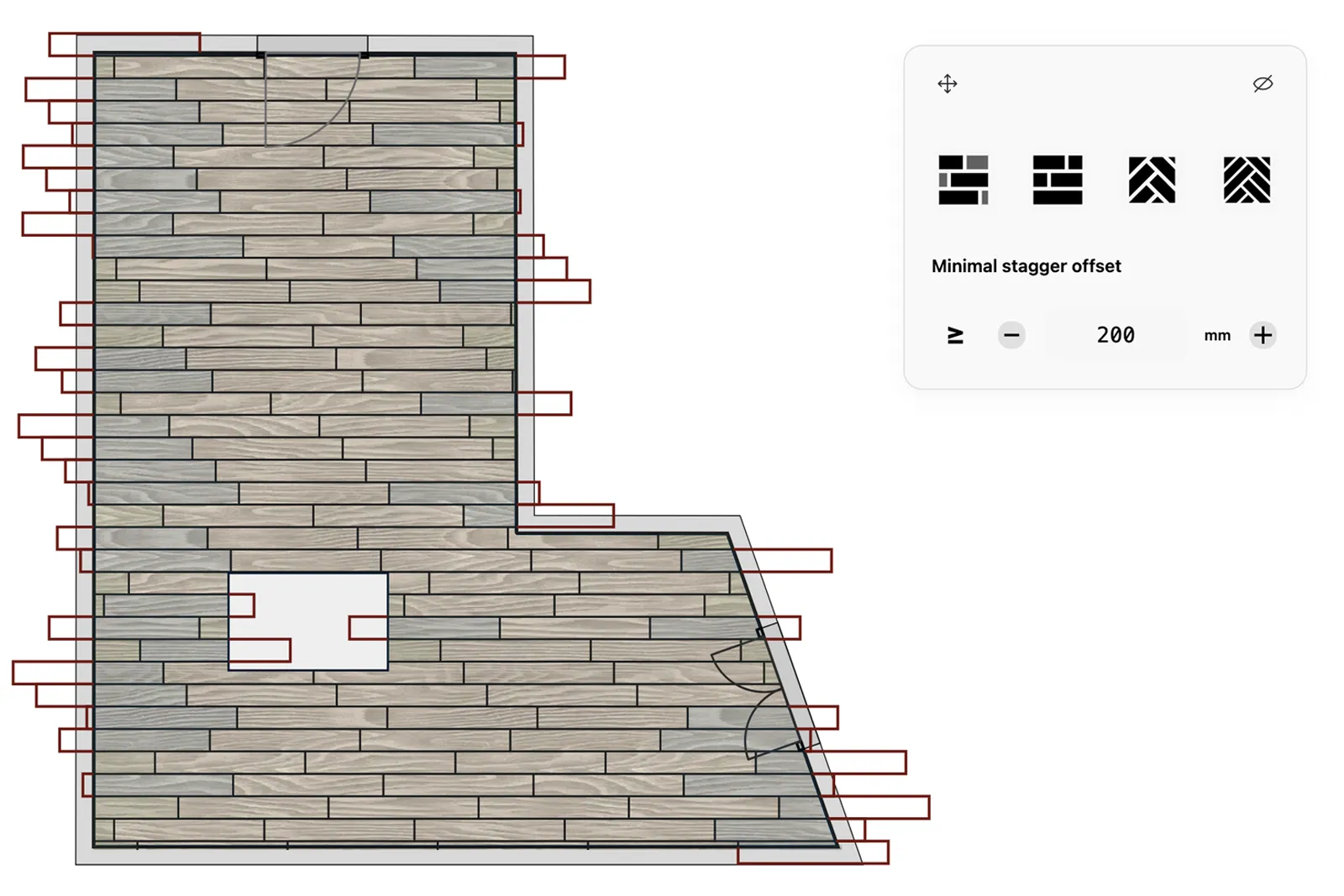 Plank layout preview showing direction and first/last row widths.
