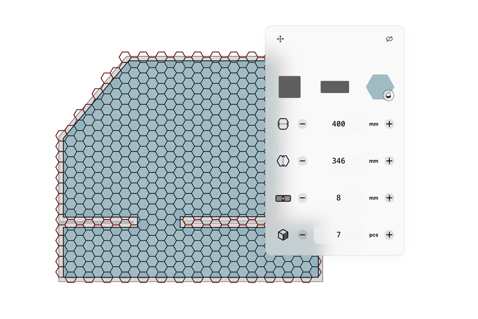 Tile layout preview showing grout lines, centering, and edge cuts.