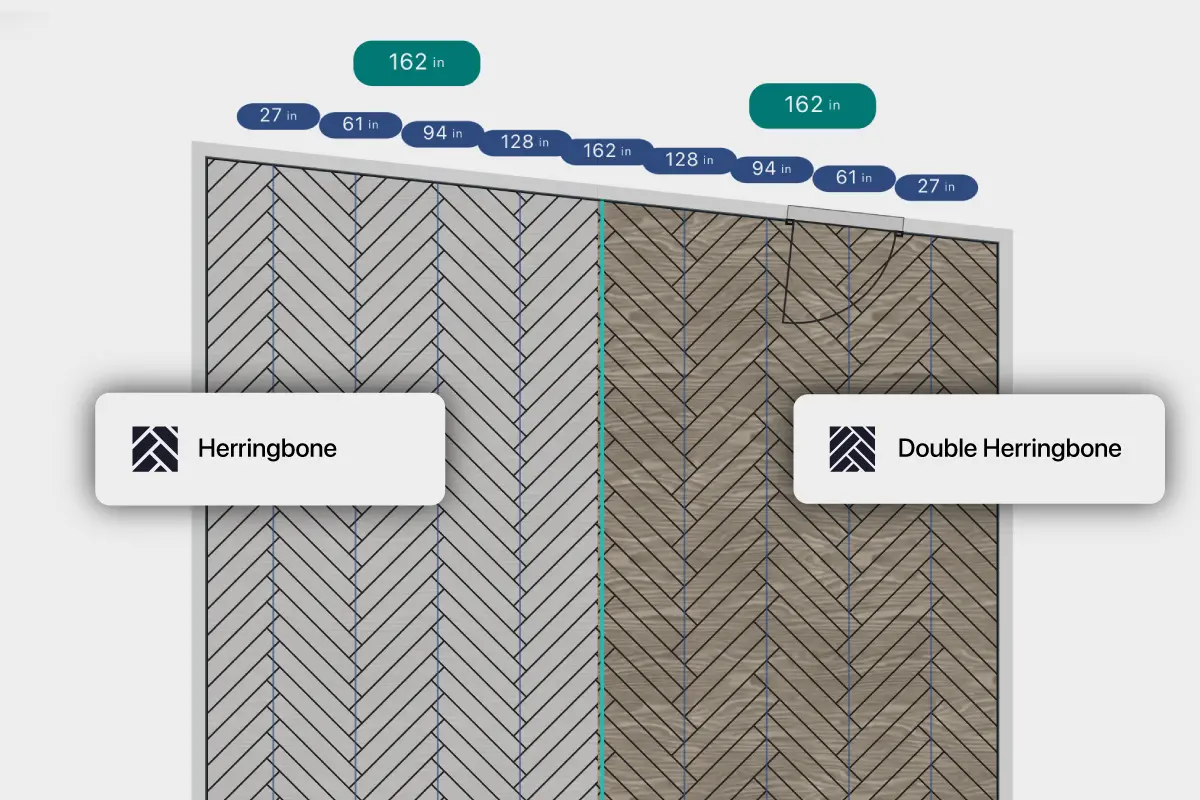 Comparison of herringbone and double herringbone plank layouts.
