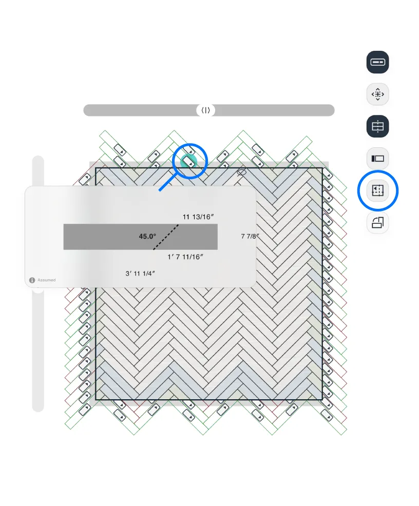 Piece detail opened from a selected plank or tile in the generated layout.
