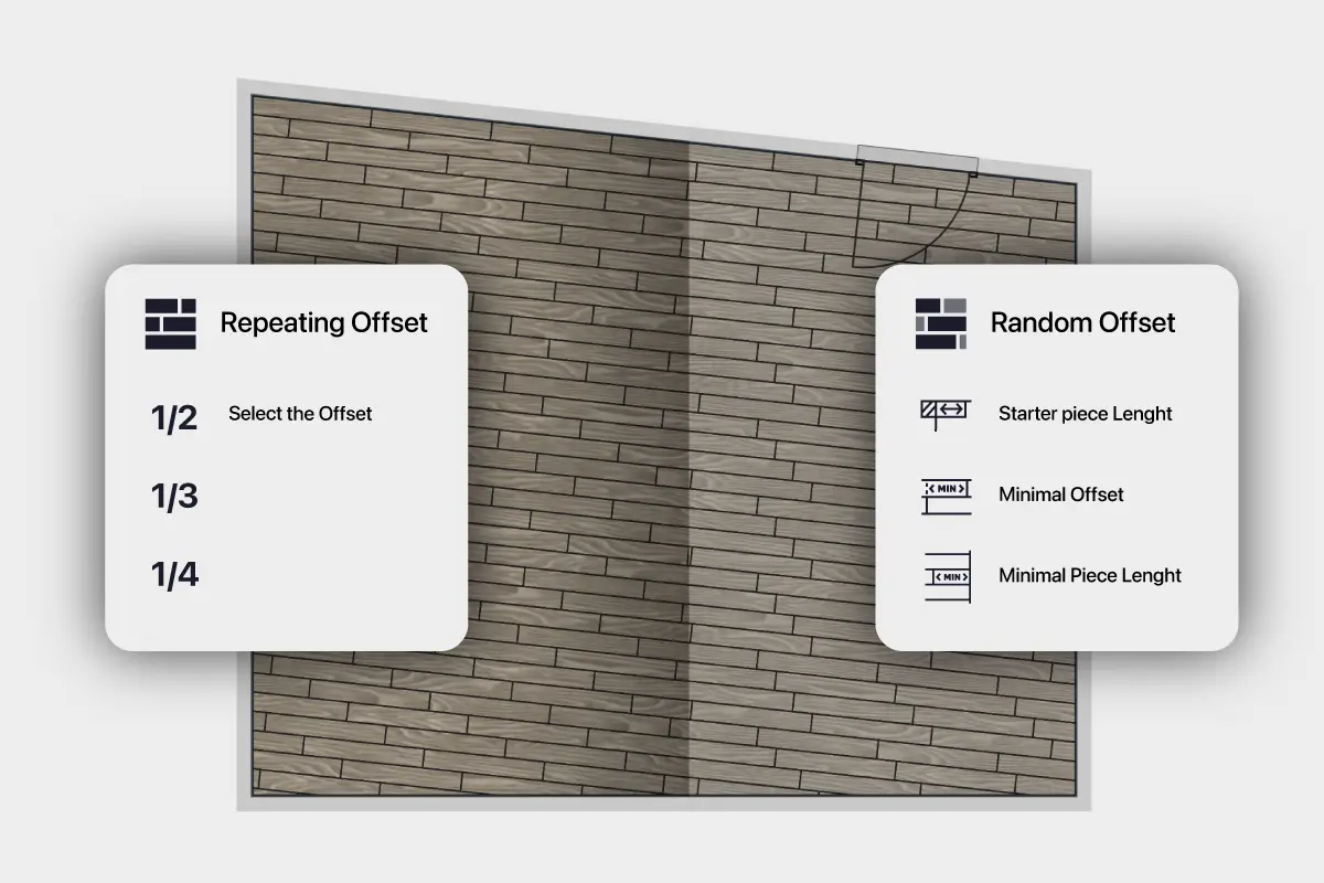 Comparison of repeating plank offsets and random plank offsets with adjustable stagger rules.